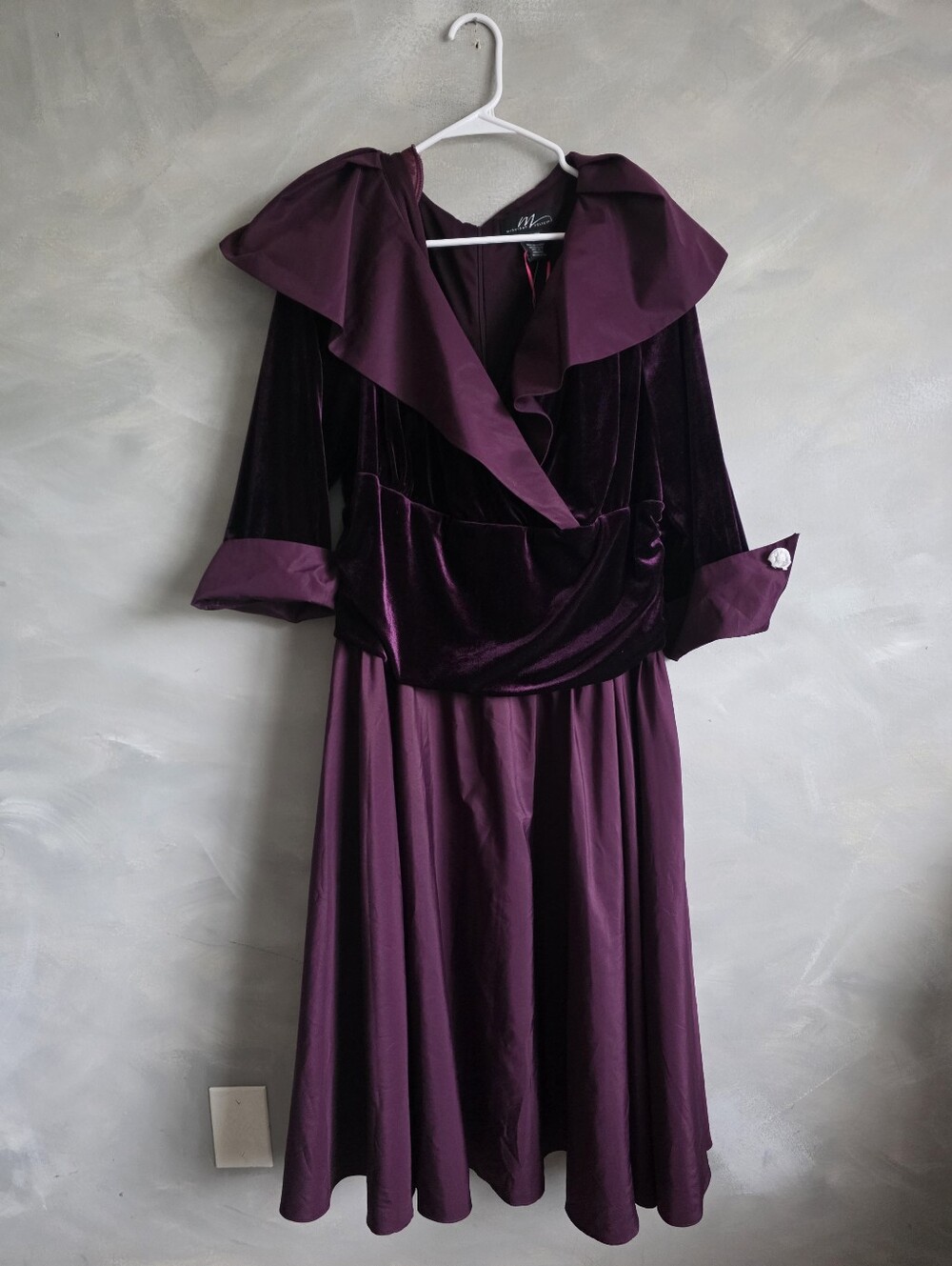 Midnight Velvet Purple Velvet & Satin Formal Midi Dress Wrap Bodice 20W Plus